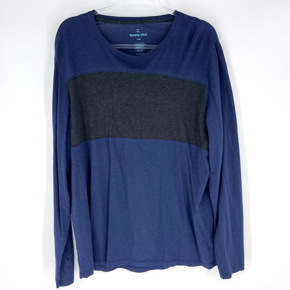 Tommy John Long Sleeve Crewneck T-Shirt Blue‎ Charcoal Grey Colorblock XL
